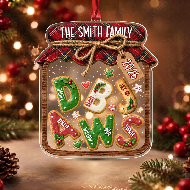 Family Gingerbread Letter Jar Ornament