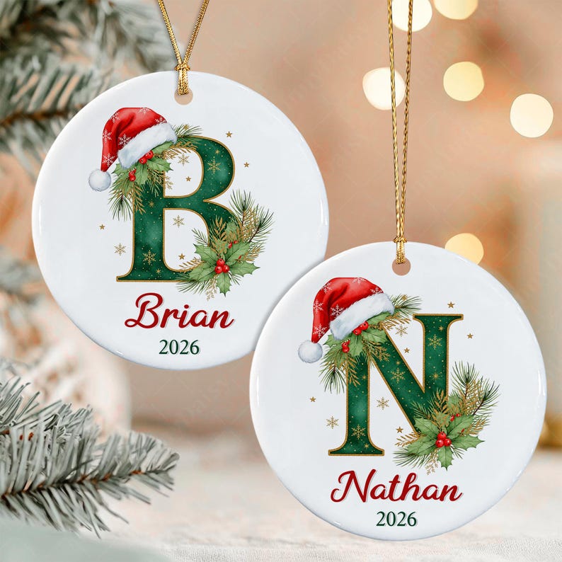 Monogram Initial Kid Name Christmas Ornament