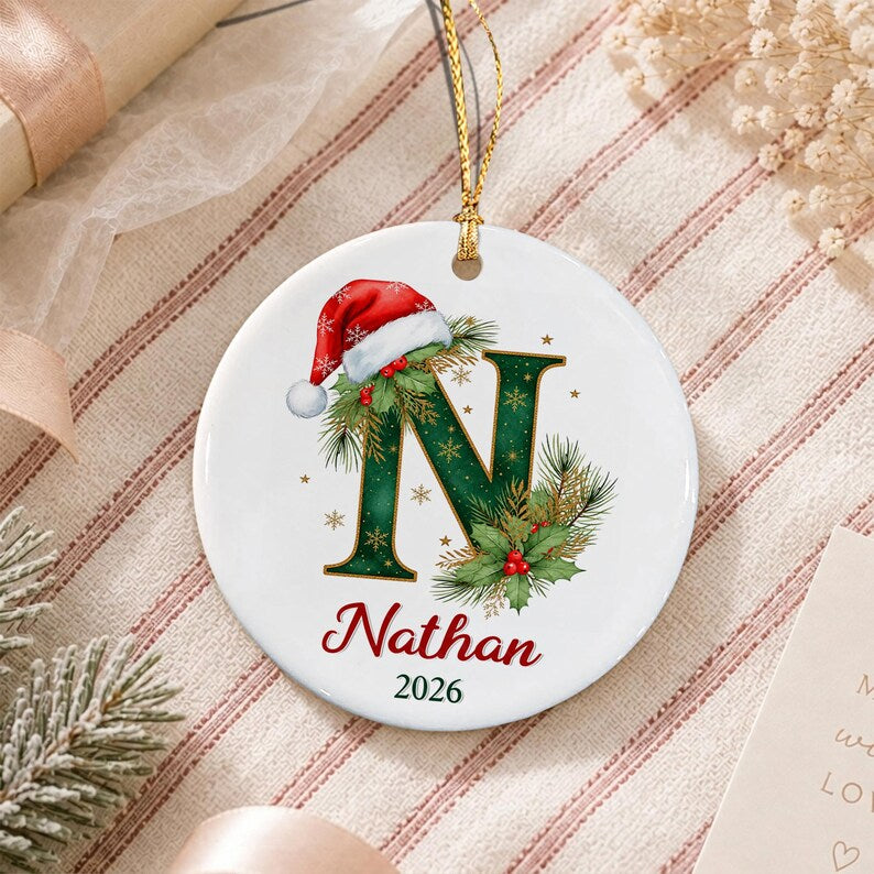 Monogram Initial Kid Name Christmas Ornament