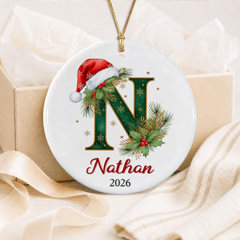 Monogram Initial Kid Name Christmas Ornament