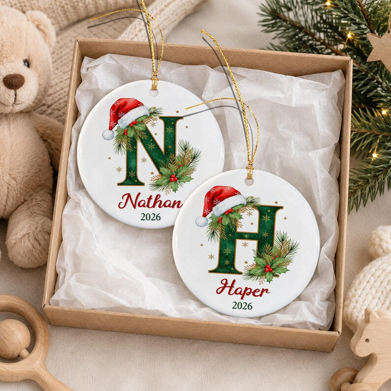 Monogram Initial Kid Name Christmas Ornament