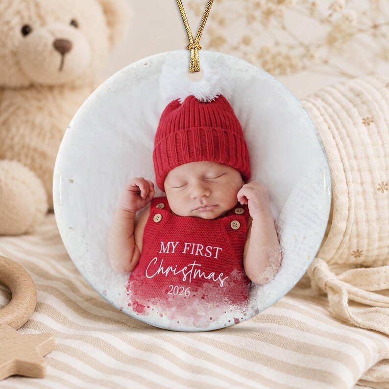 Woodland Baby Photo Name & Year Ornament
