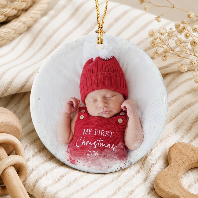 Woodland Baby Photo Name & Year Ornament