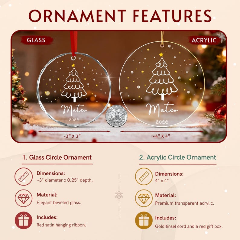 Kids Names & Tree Glass Ornament