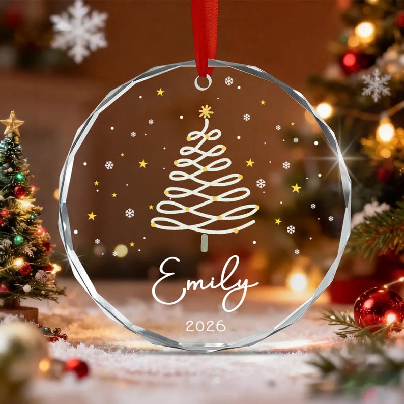 Kids Names & Tree Glass Ornament