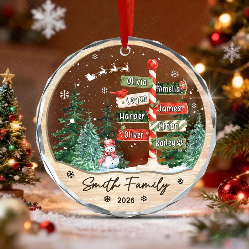 North Pole Family & Pet Glass Ornament