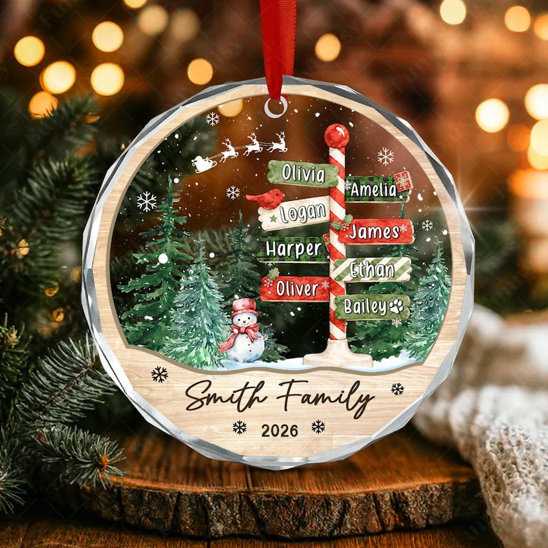 North Pole Family & Pet Glass Ornament