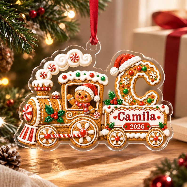 Gingerbread Train Kid Name Ornament