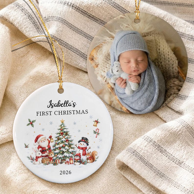 Baby Photo Santa Woodland 2-Sided Ornament
