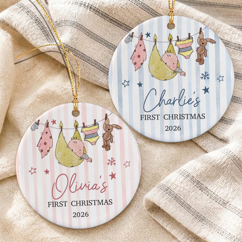 Hanging Baby Name Circle Ceramic Ornament