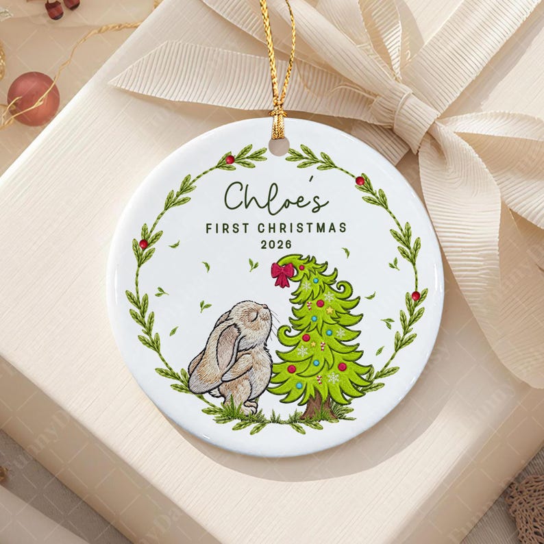 Baby Bunny Custom Newborn Name Ornament