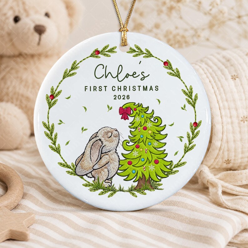 Baby Bunny Custom Newborn Name Ornament