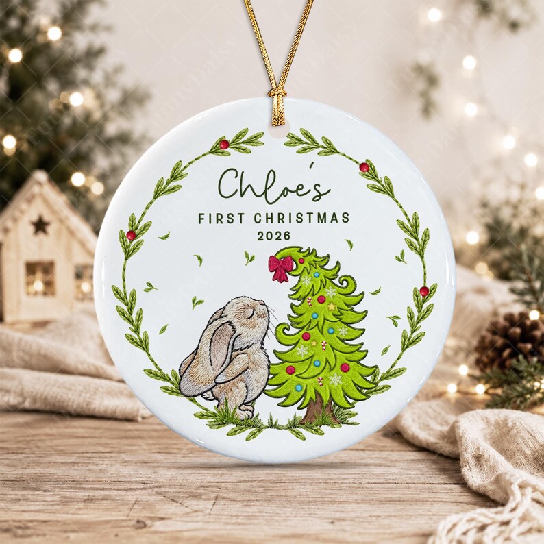 Baby Bunny Custom Newborn Name Ornament