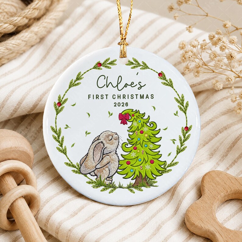 Baby Bunny Custom Newborn Name Ornament