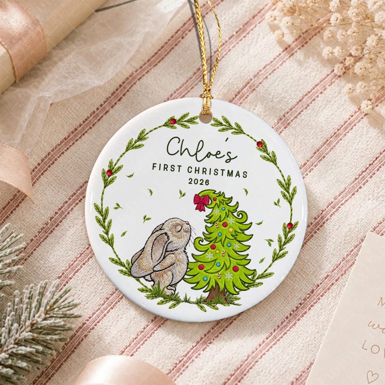 Baby Bunny Custom Newborn Name Ornament