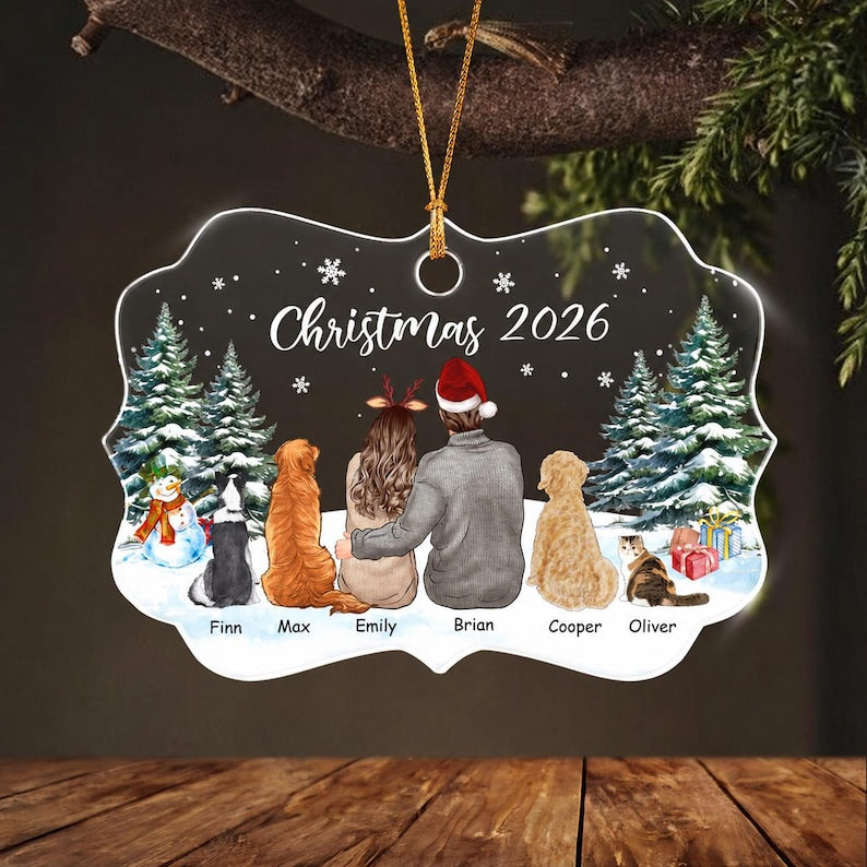 Couple & Pets Acrylic Medallion Ornament