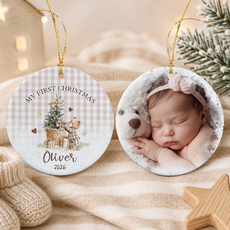 Baby Photo Teddy Bear 2-Sided Ornament