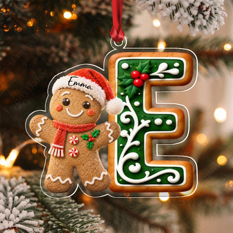 Gingerbread Letter Kid & Family Name Ornament