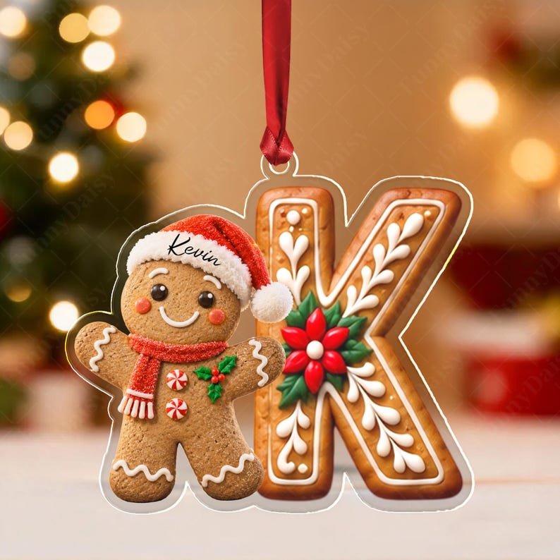 Gingerbread Letter Kid & Family Name Ornament
