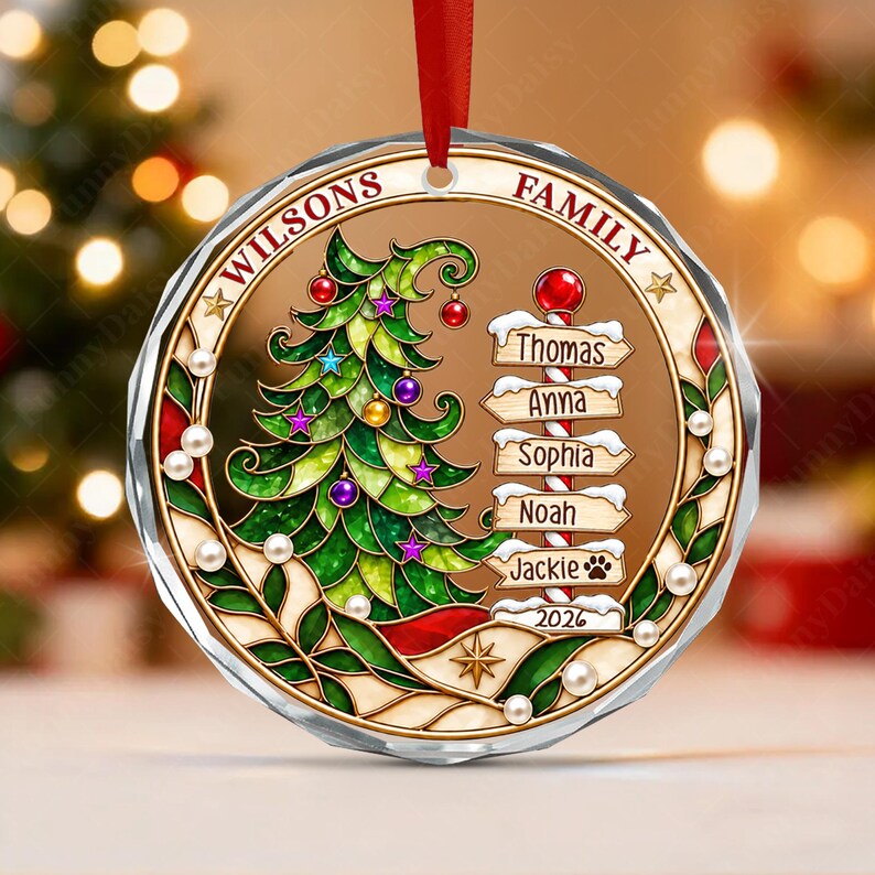 North Pole Family Name Glass Ornament