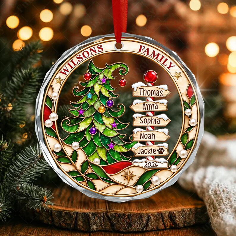 North Pole Family Name Glass Ornament