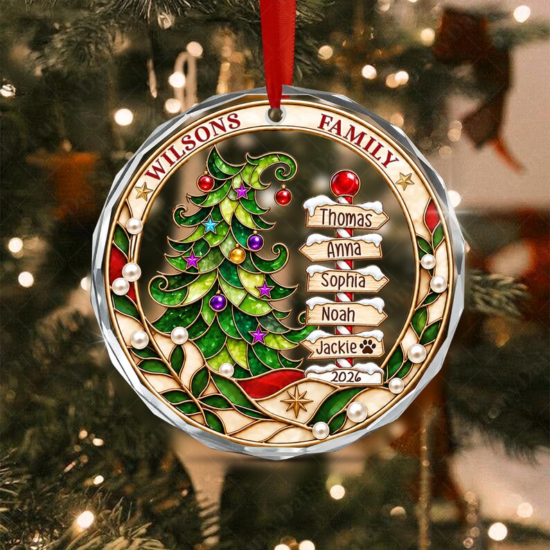 North Pole Family Name Glass Ornament