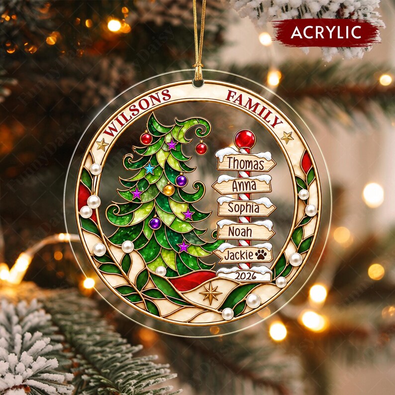 North Pole Family Name Glass Ornament