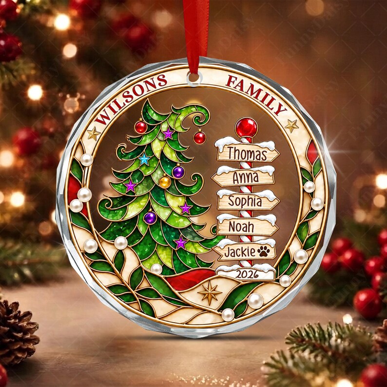 North Pole Family Name Glass Ornament