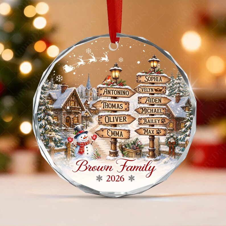 Vintage Village Signpost Glass Ornament