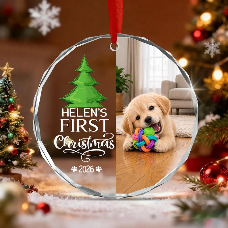 Baby Dog First Christmas Glass Ornament 2026