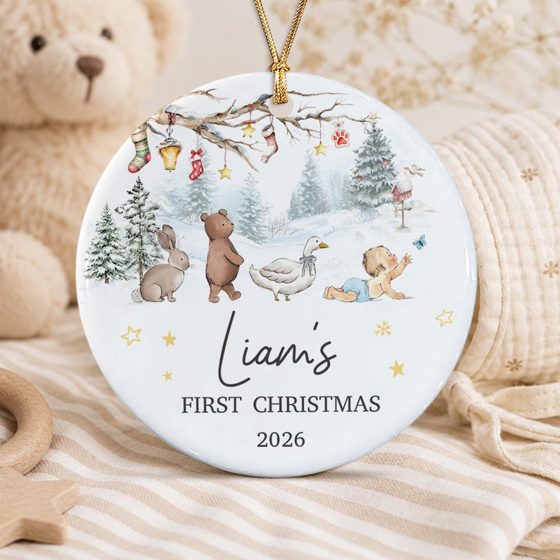Woodland Crawling Baby Ceramic Ornament