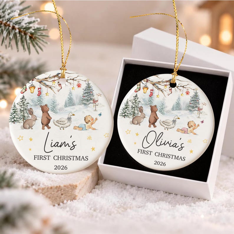Winter Animal Baby Photo Ceramic Ornament