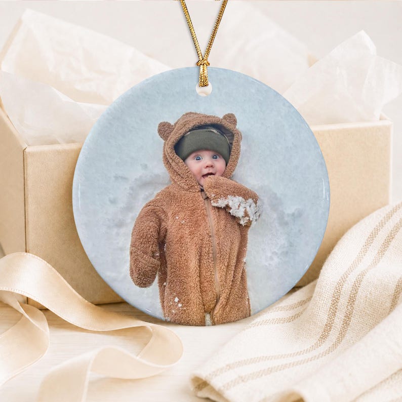 Woodland Animal Newborn Photo Name Ornament