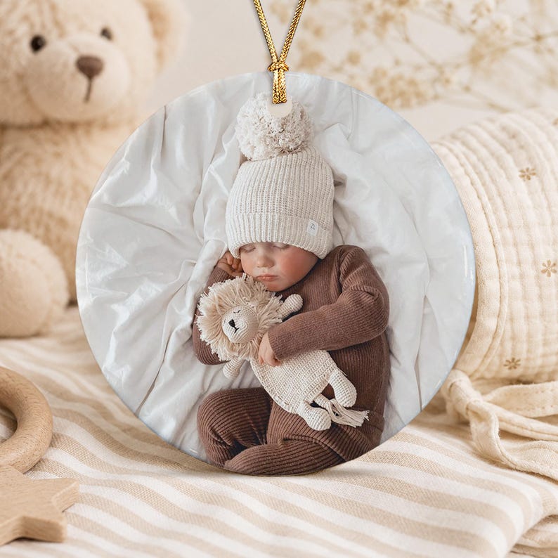 Woodland Baby Watercolor Photo Ornament