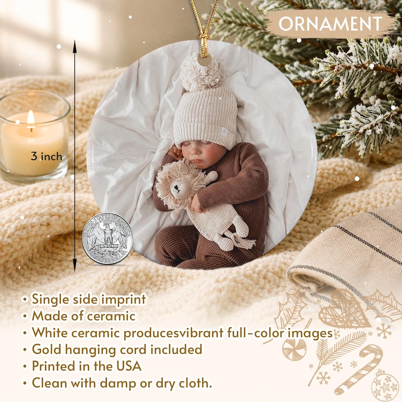 Woodland Baby Watercolor Photo Ornament