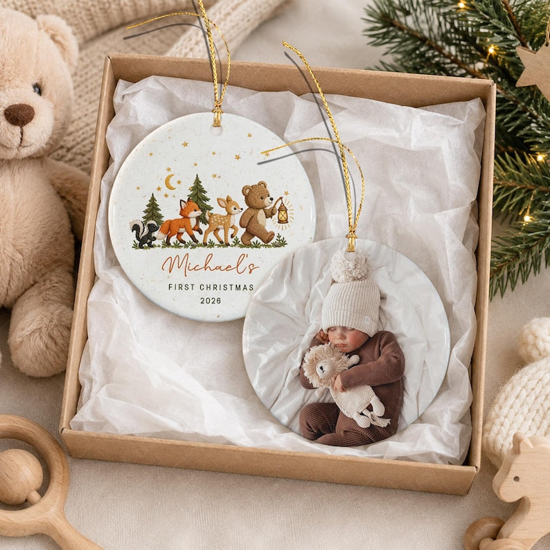 Woodland Baby Watercolor Photo Ornament