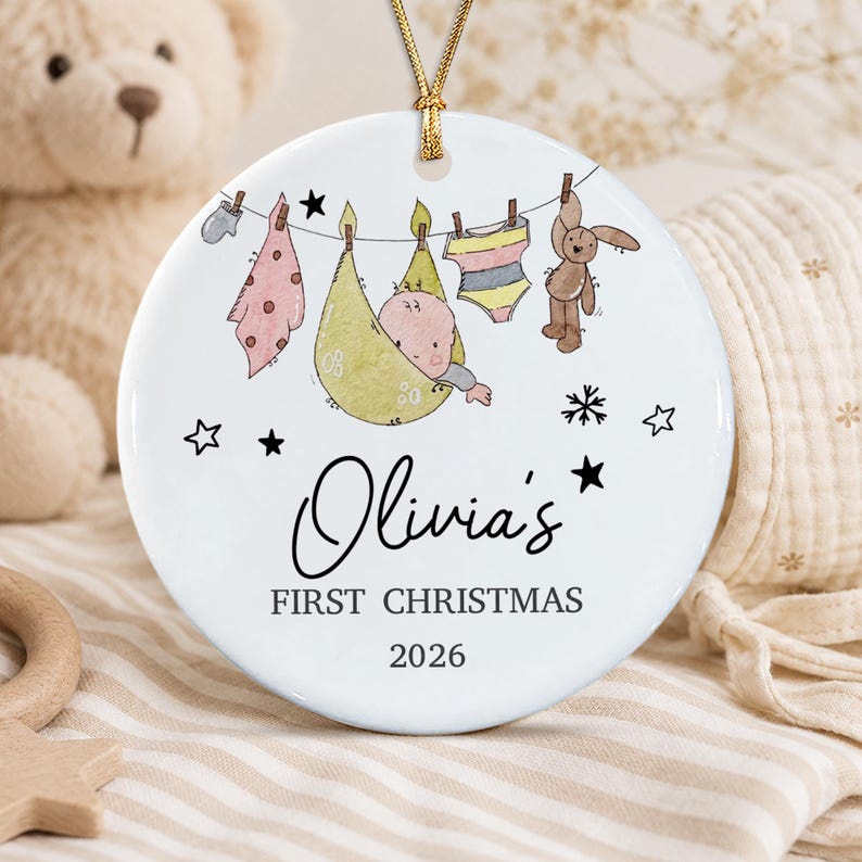 Baby Photo Watercolor Ceramic Ornament