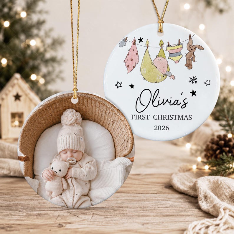 Baby Photo Watercolor Ceramic Ornament
