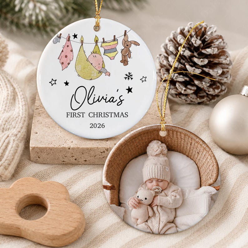 Baby Photo Watercolor Ceramic Ornament