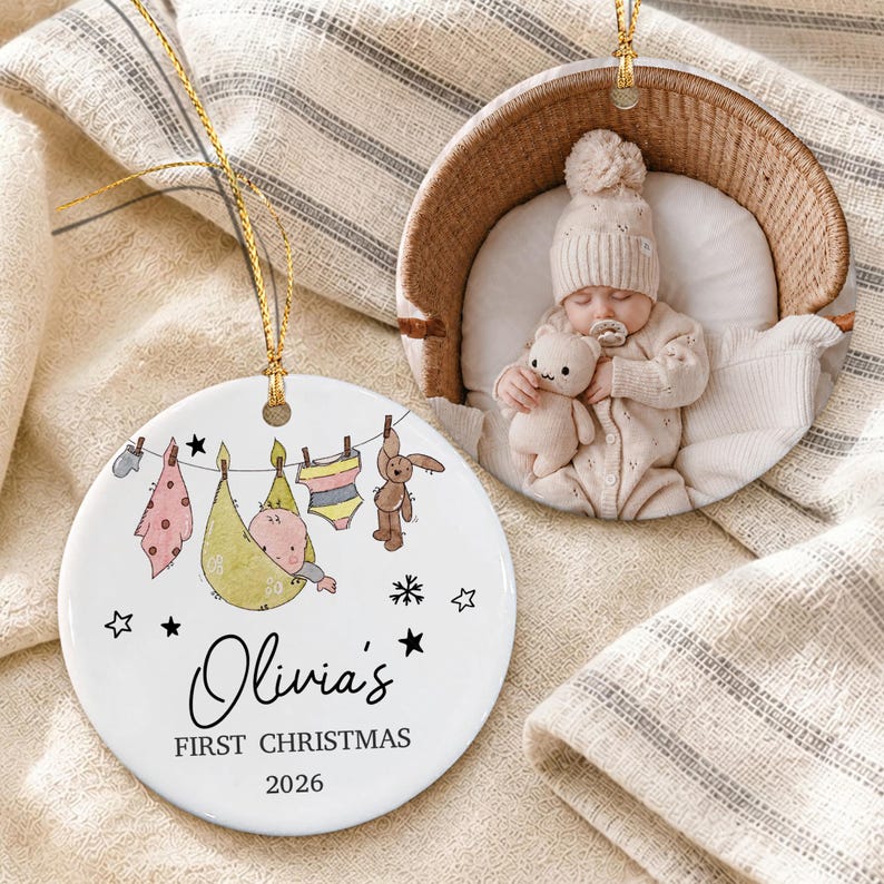 Baby Photo Watercolor Ceramic Ornament