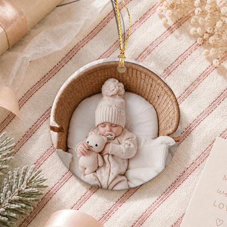 Baby Photo Watercolor Ceramic Ornament