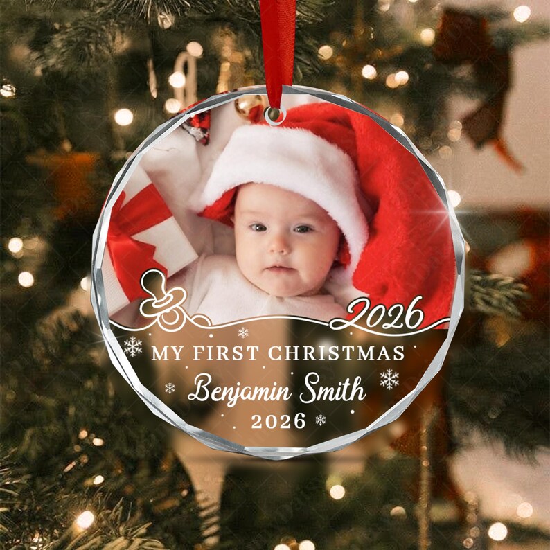 Newborn Picture & Name Glass Ornament