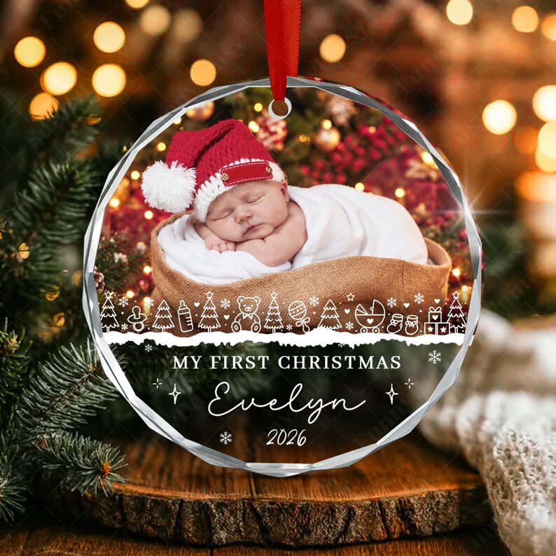 Baby Photo & Name Glass Ornament