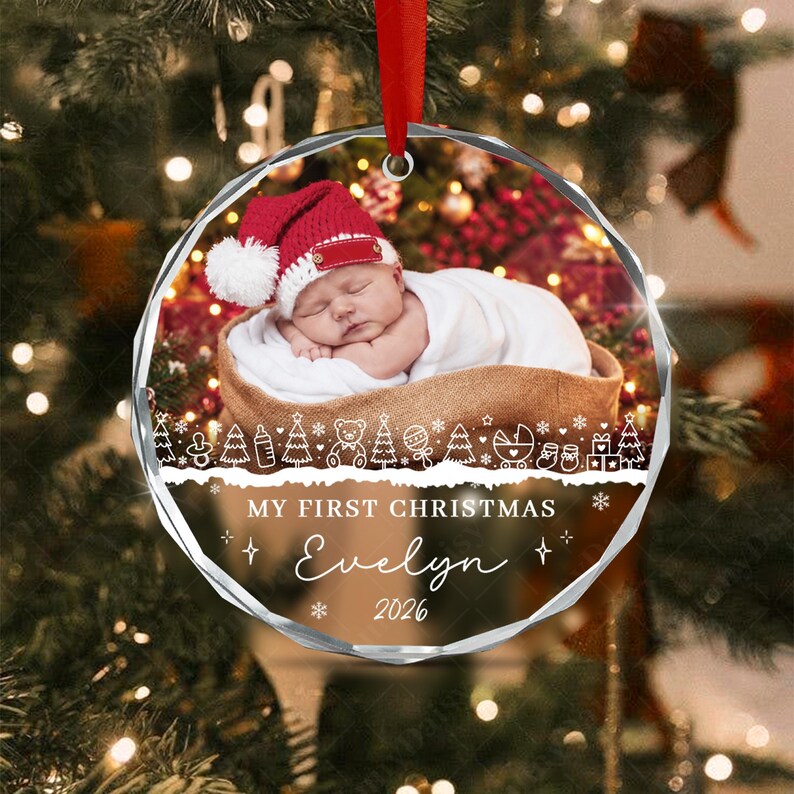 Baby Photo & Name Glass Ornament