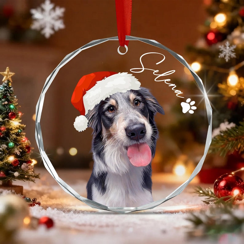 Dog Photo Glass Christmas Ornament 2026
