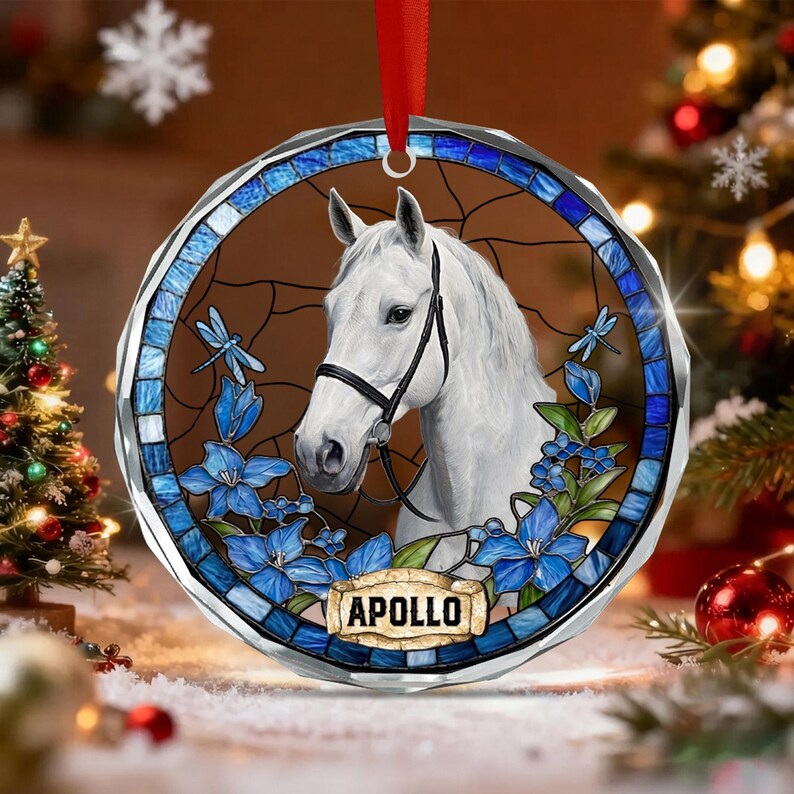 Horse Portrait Glass Christmas Ornament