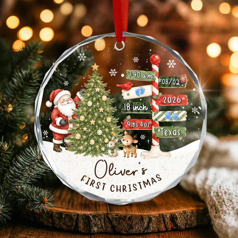 Baby Birth Stats Sign Glass Ornament