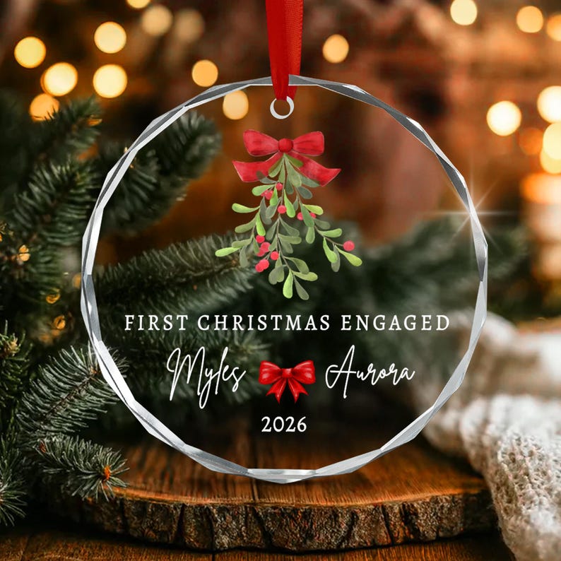 Mistletoe Engaged Couple Christmas Ornament