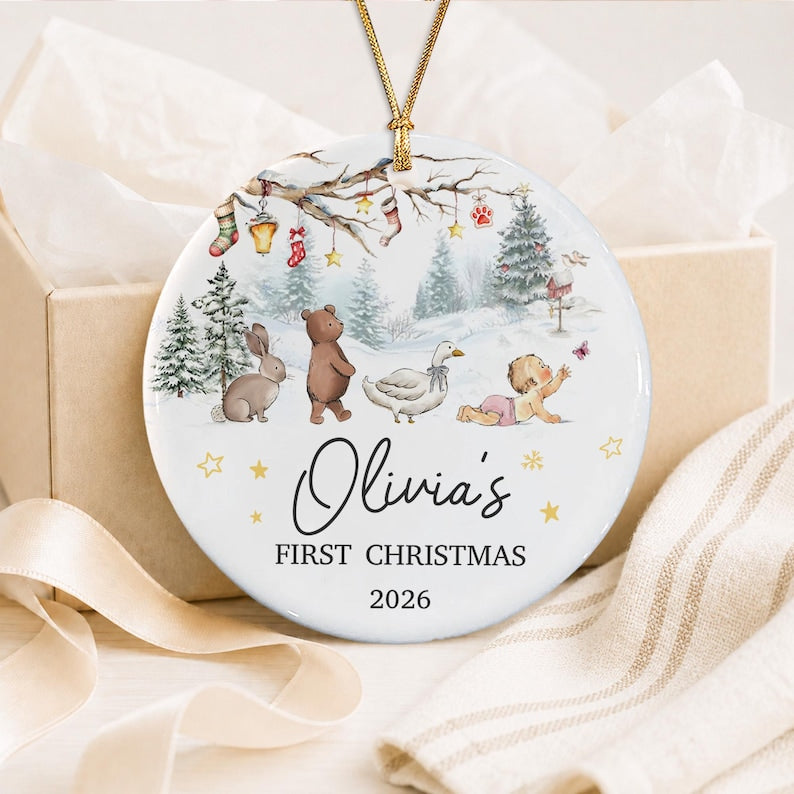 Woodland Crawling Baby Ceramic Ornament