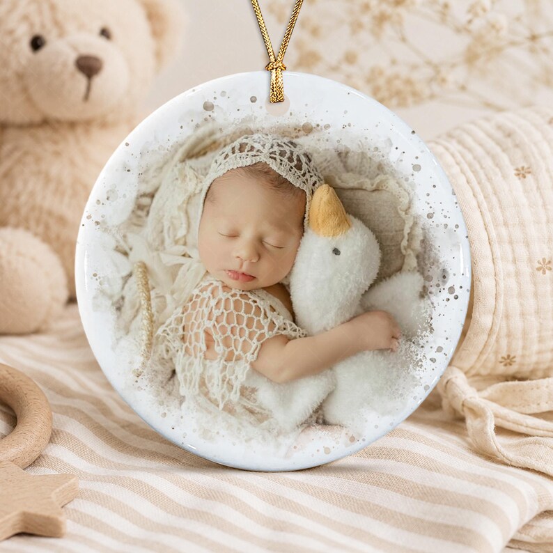Baby Girl Bear Circle Ceramic Ornament